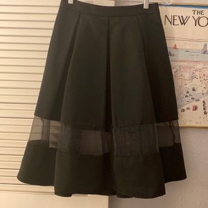 Express Black Pleated Midi Skirt, Mesh detail, Size 4 EUC